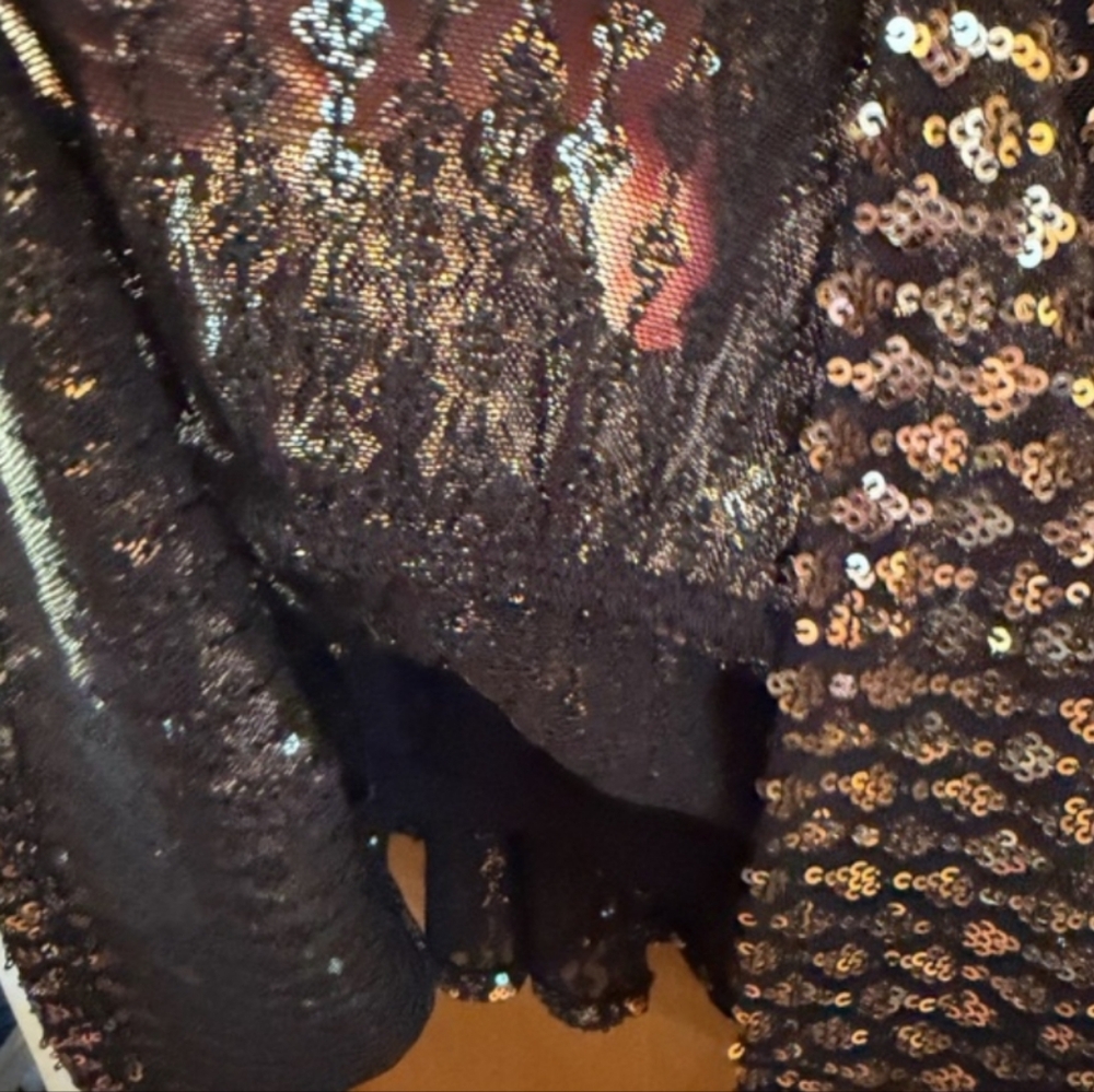 Y2K, 3XL Black Bronze Sequin Babydoll Dress | Long Sleeve Plus Size Party - Picture 7 of 7